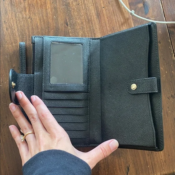 Coach Black Wallet with Wristlet Gold Accents - Picture 4 of 7